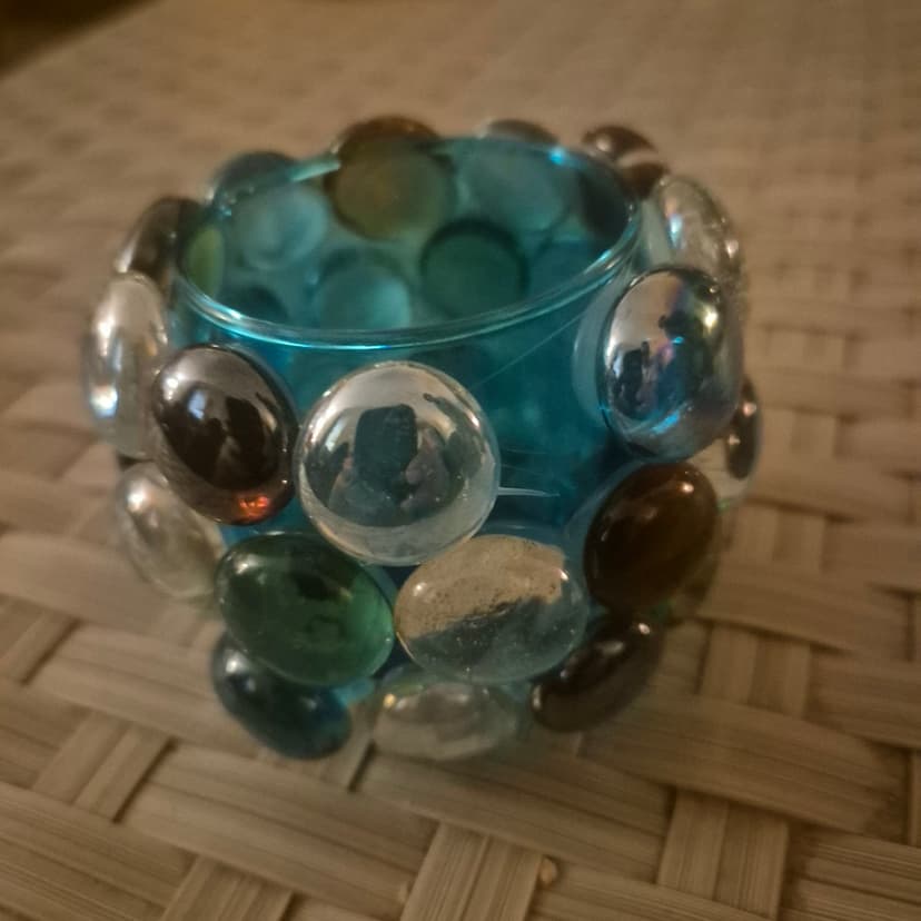 Turquoise Glass Bead Candle Holder